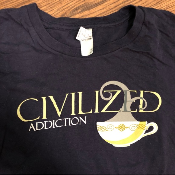 DONATED Civilized Addiction Coffee Tea Shirt Woot T Shirt Tea Cup Small Blue - Picture 7 of 10